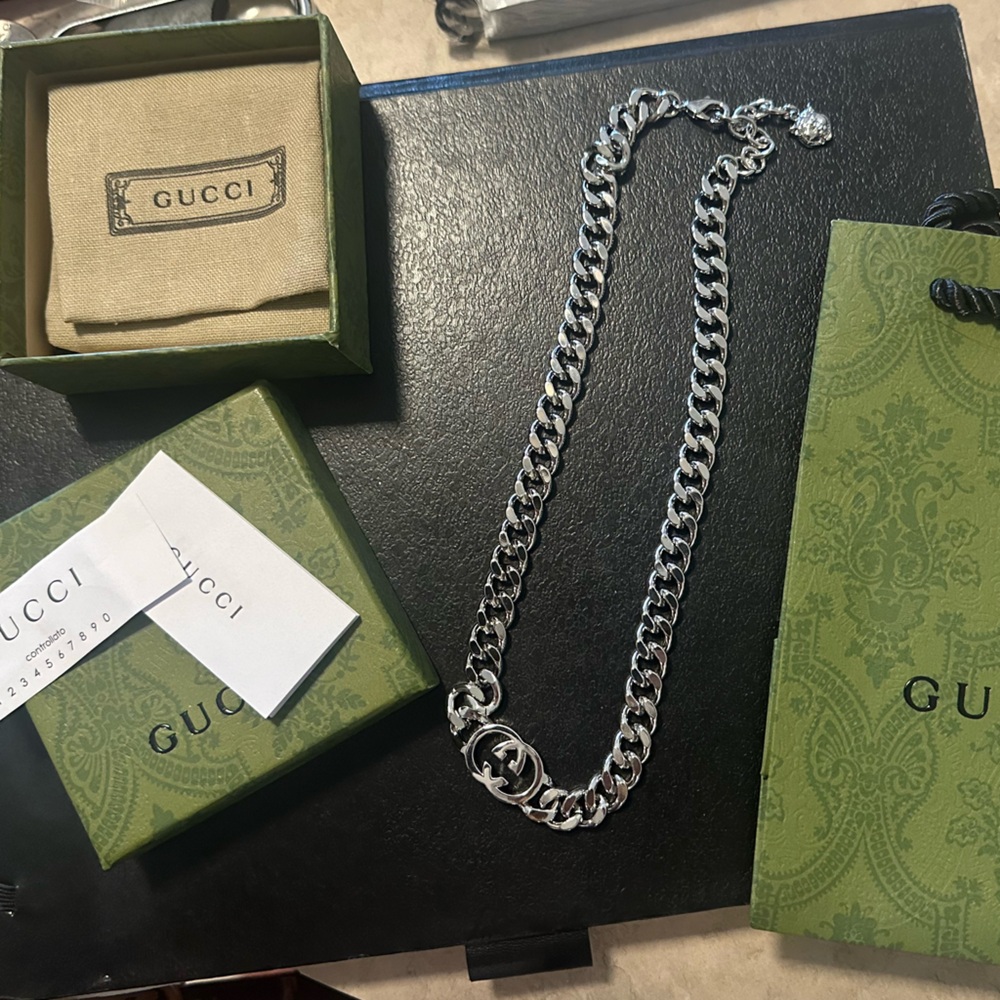 Gucci- Heavy GG chain with pouch, bag, box